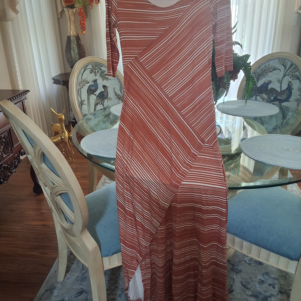 Peruvian Connection Rust Striped Maxi Dress